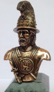 busto etrusco in bronzo massiccio su base in marmo verde Guatemala