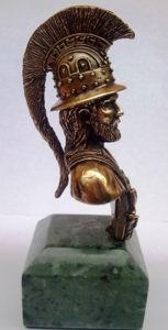 busto etrusco in bronzo massiccio su base in marmo verde Guatemala