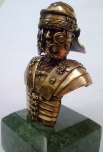busto legionario romano I sec. d.C. in bronzo massiccio su base in marmo verde Guatemala