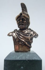 busto oplita greco in bronzo massiccio su base in marmo verde Guatemala