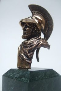 busto oplita greco in bronzo massiccio su base in marmo verde Guatemala