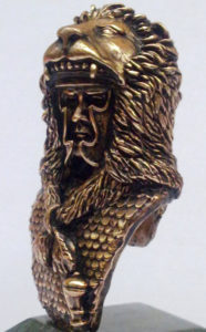 busto romano in bronzo massiccio su base in marmo verde Guatemala